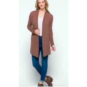 Lusso cashmere duster cardigan chocolate brown sweater size Med Quiet luxury